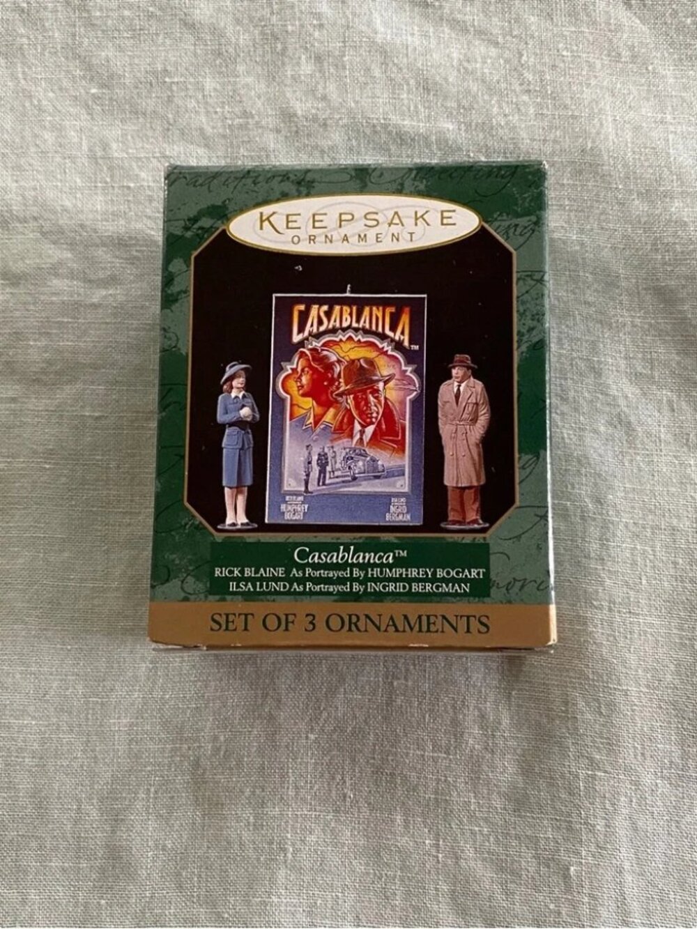 NWT Hallmark 1997 Casablanca Rick Ilsa poster set of 3 miniature ornaments